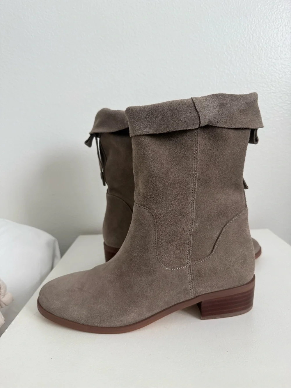 Sole Society Taupe Suede Fold-Over Ankle Boots